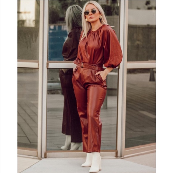 Who What Wear Tops - Who what wear faux leather brown blouse